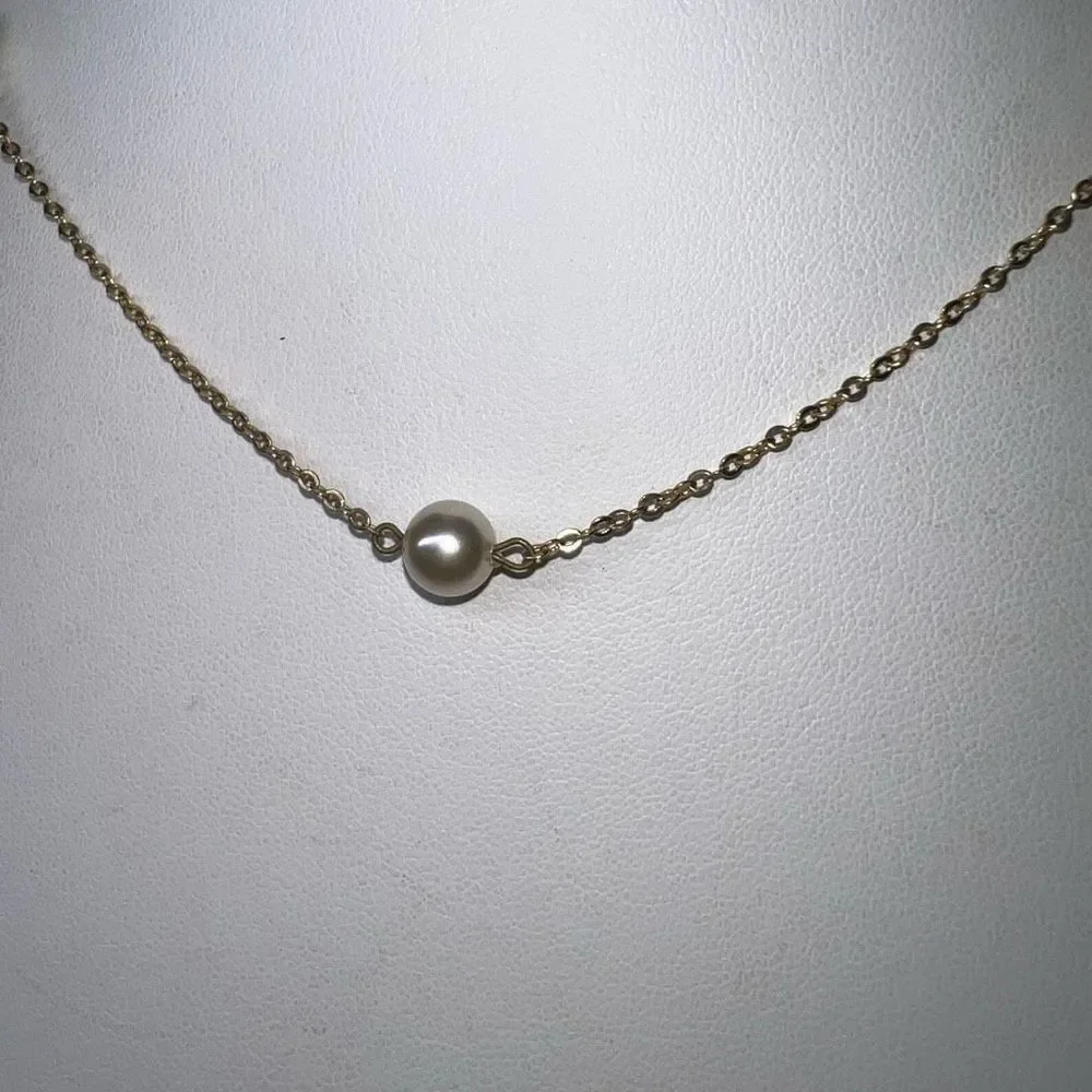 Gold Tone Faux Pearl Choker Necklace